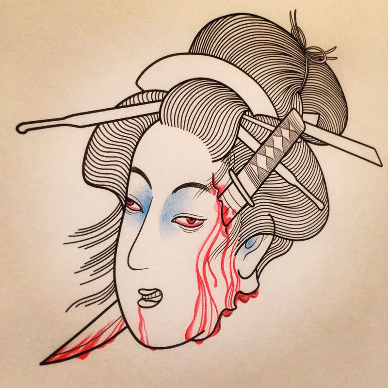 Severed Head Japanese Tattoo Design