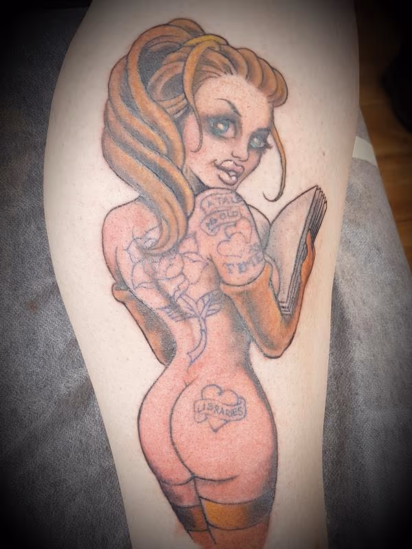 Belle Beauty and the Beast Color Pinup Tattoo