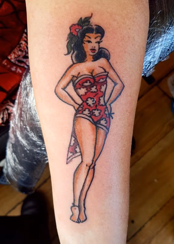 American Traditional Pinup Tattoo