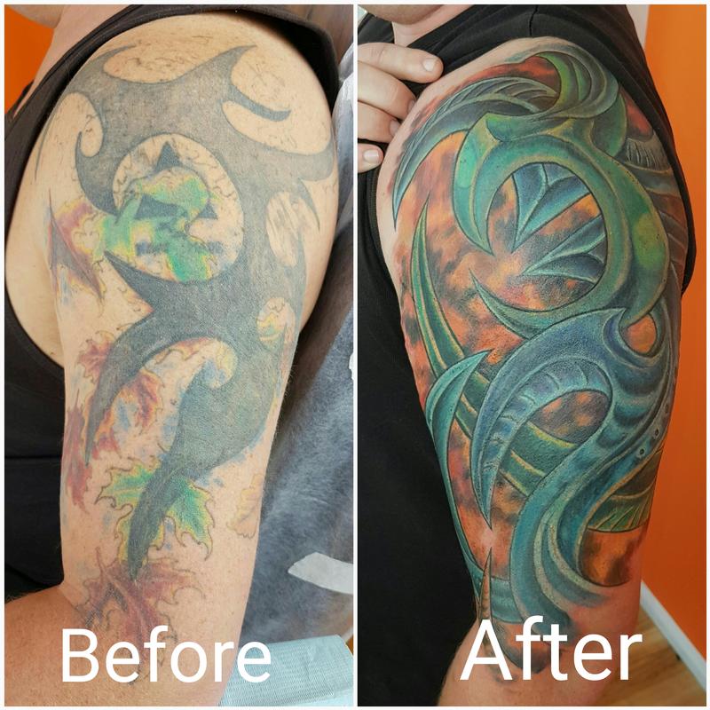 Biomechanical Color Half Sleeve Cover Up Tattoo