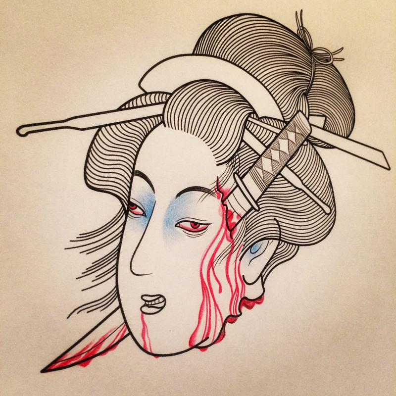 Namakubi Severed Head Tattoo Design