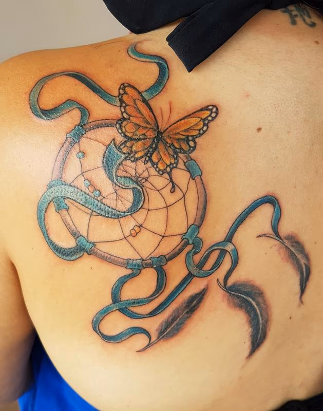 Dreamcatcher Butterfly Feminine Coverup Tattoo