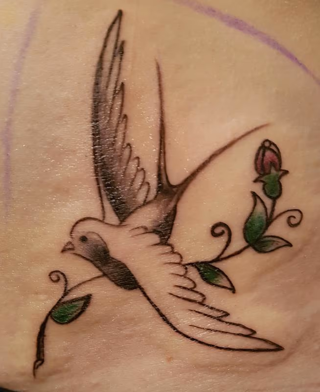 American Traditional Old School Swallow Feminine Tattoo Detail