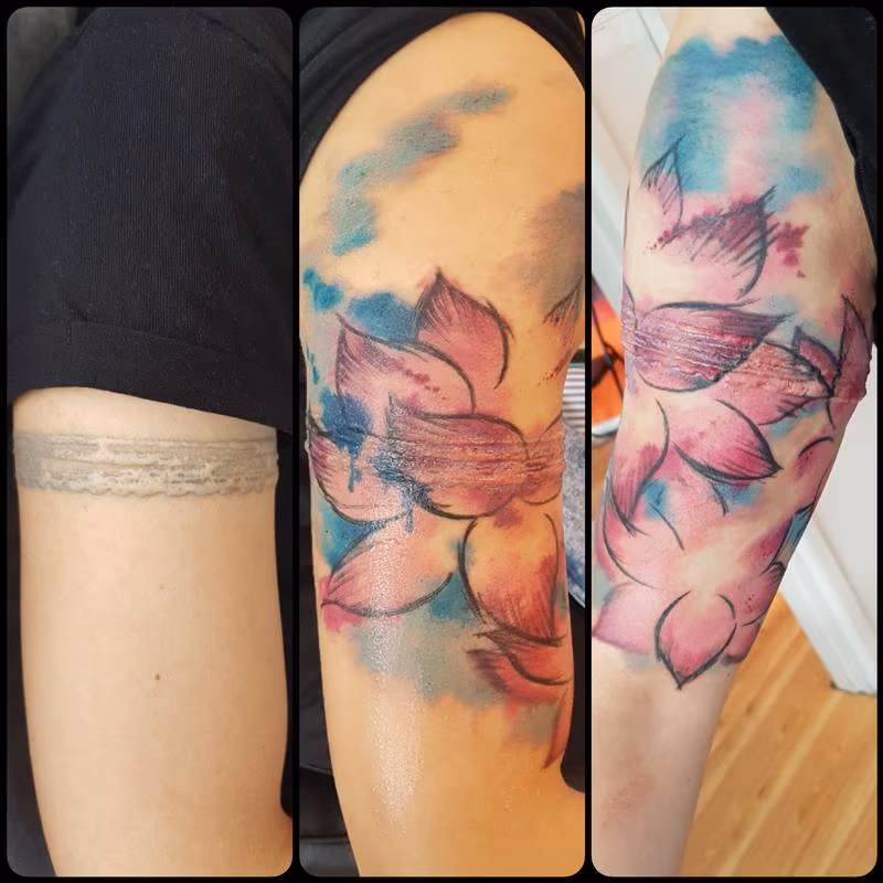 Watercolor Feminine Flower Cover-up Tattoo