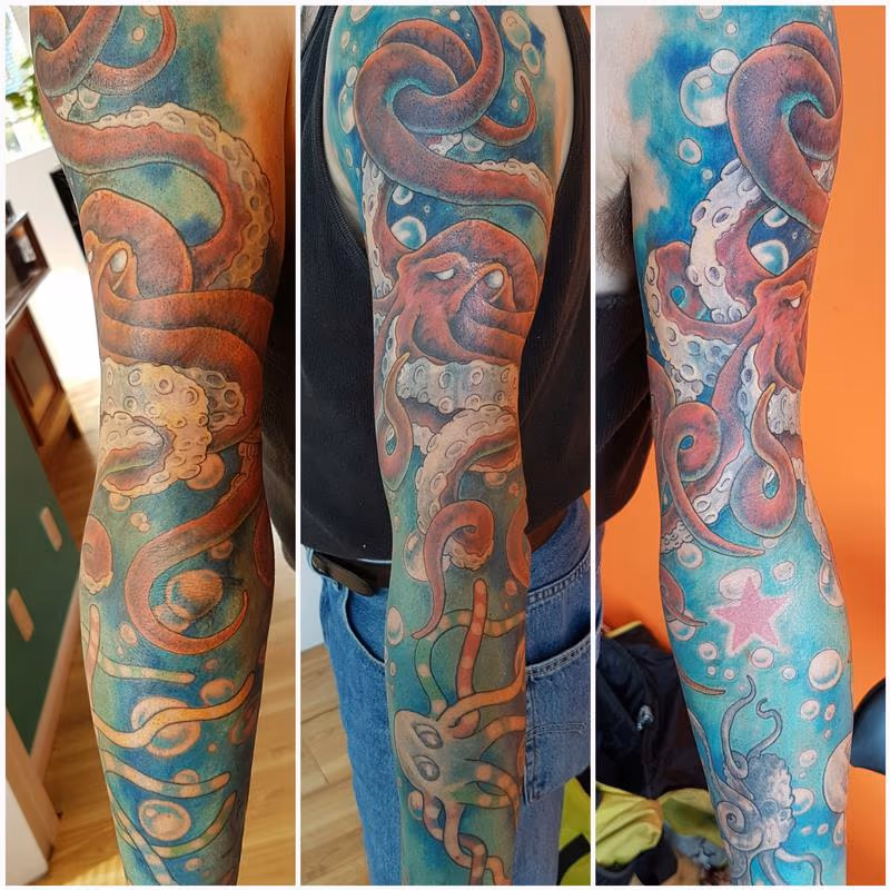 Octopus Sleeve Color Tattoo
