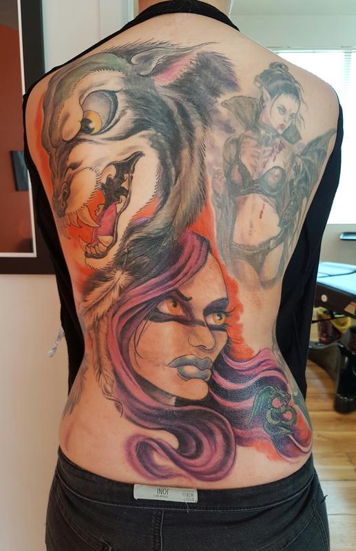 Wolf Warrior Color Tattoo Full Back