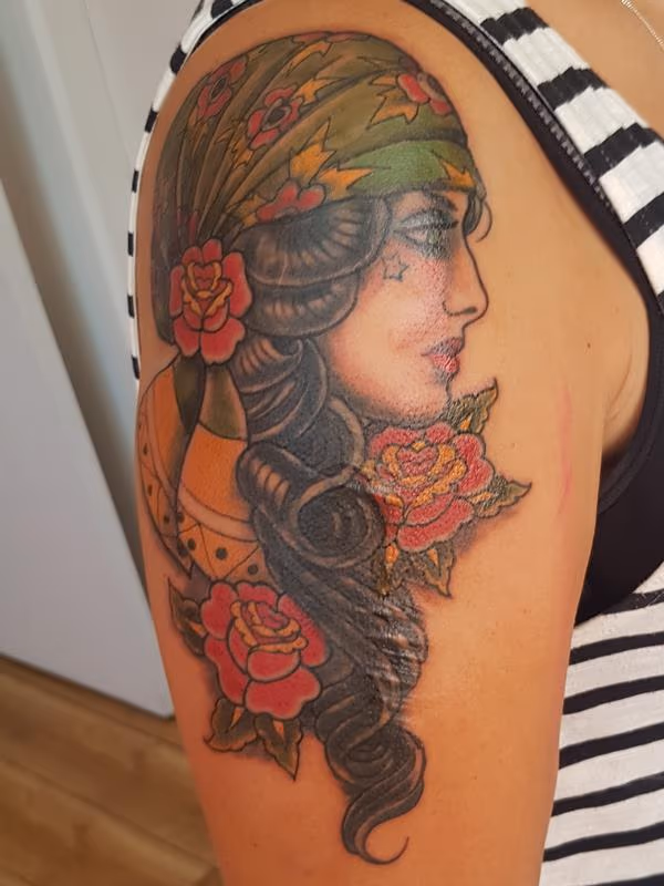 Gypsy Woman American Traditional Tattoo