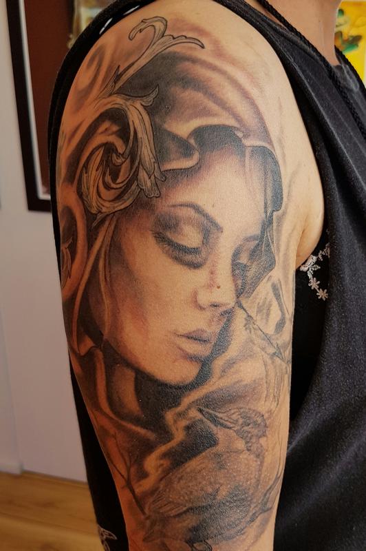 Black and Gray Portrait Half Sleeve