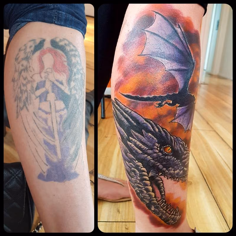 Fantasy Dragon Cover-up Tattoo