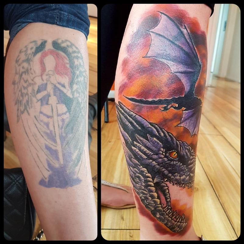 Fantasy Dragon Cover-up Tattoo
