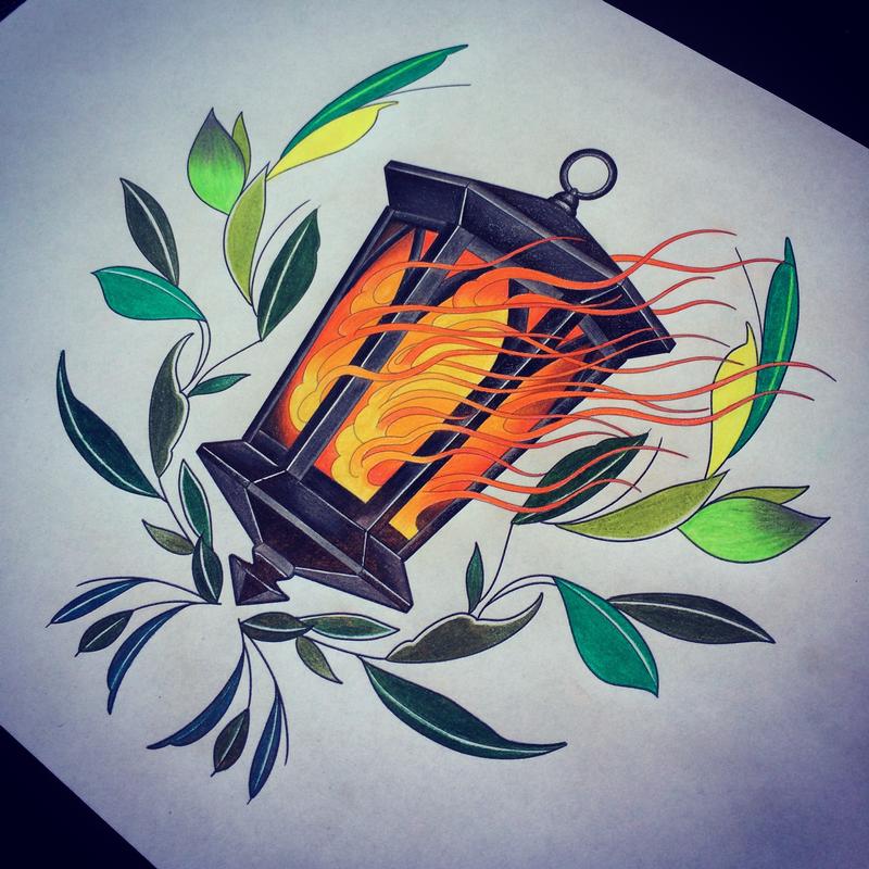 Neotraditional Lantern Tattoo Design