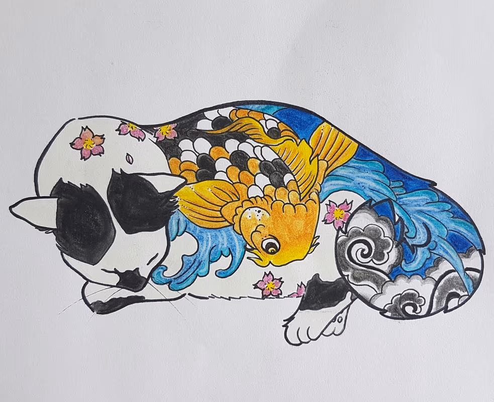 Monmon Cat 2: Koi fish tattoo