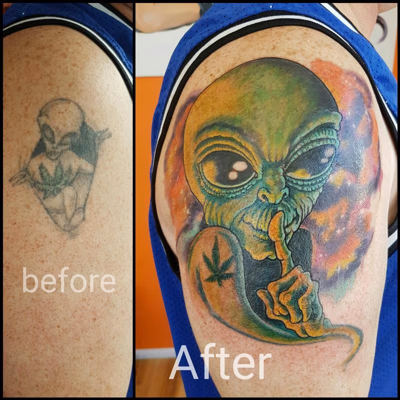 Aliens Among Us Coverup Tattoo