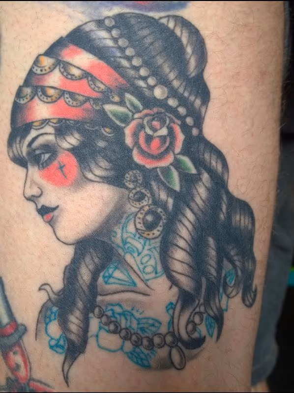 American Traditional Gyspy Pinup Tattoo