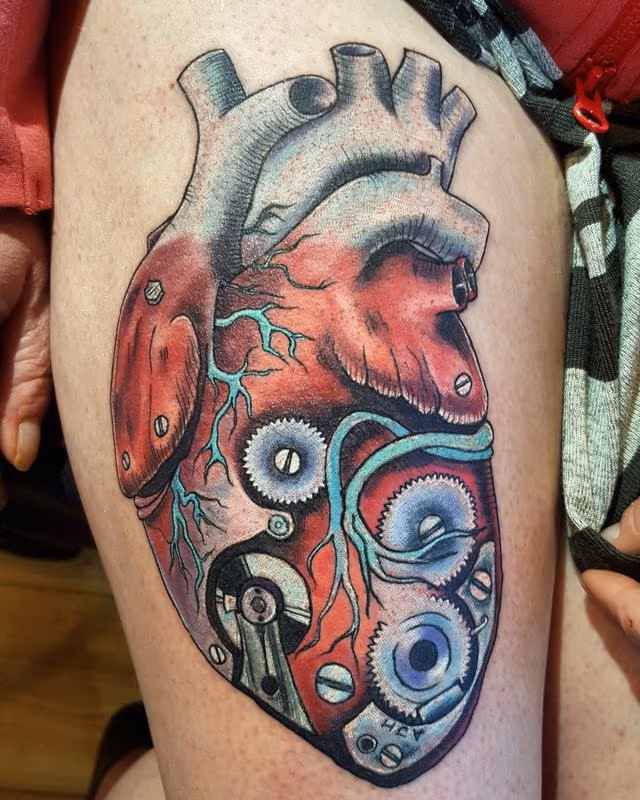 Robot Heart Neotraditional Color Tattoo