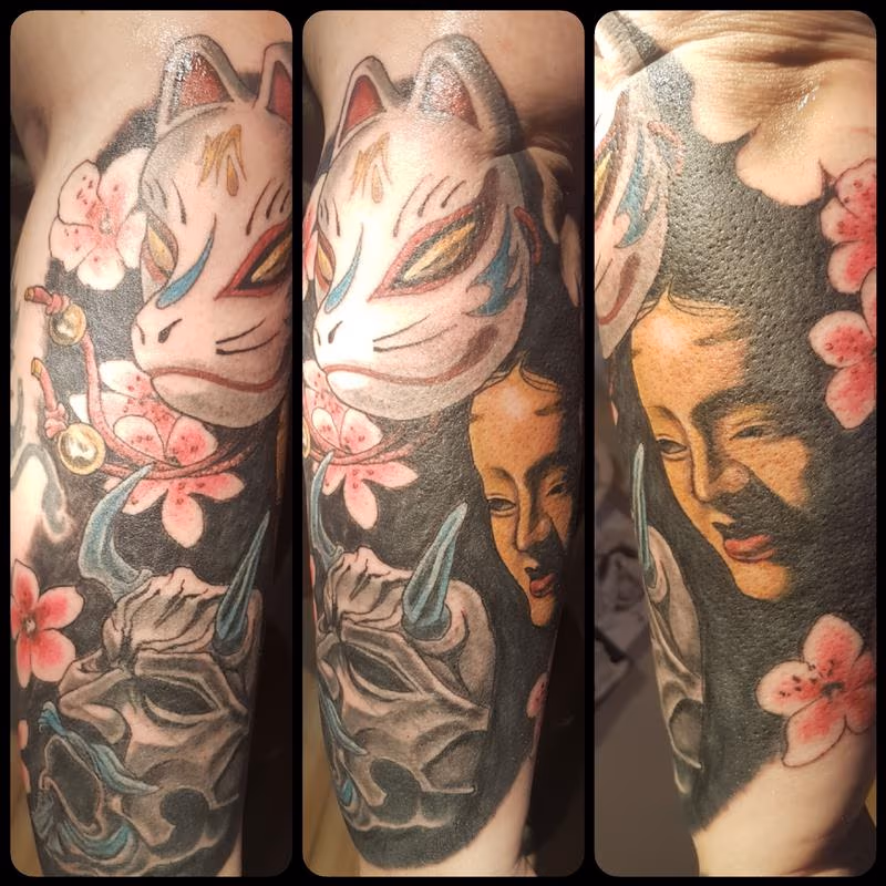 Japanese Noh Mask Color Tattoo