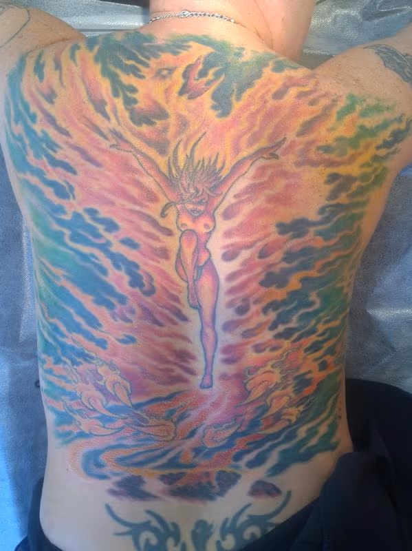 Pinup Phoenix Full Back Tattoo