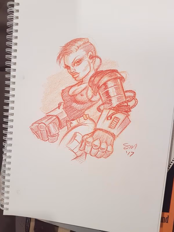 Cyberpunk Space Marine Pinup Drawing