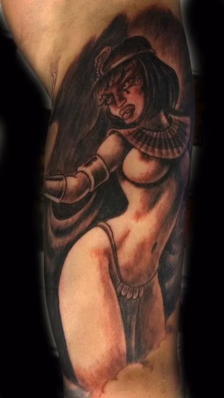 Priestess Black and Gray Pinup Tattoo