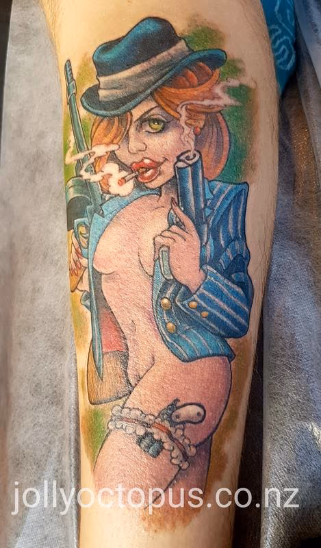Armed and Dangerous Gangster Pinup Tattoo
