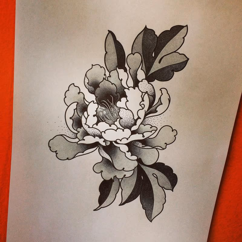 Beautiful Peonies Traditional Japanese Tattoo Design