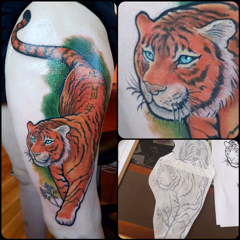 Proud and Noble Tiger Neotraditional Color Tattoo
