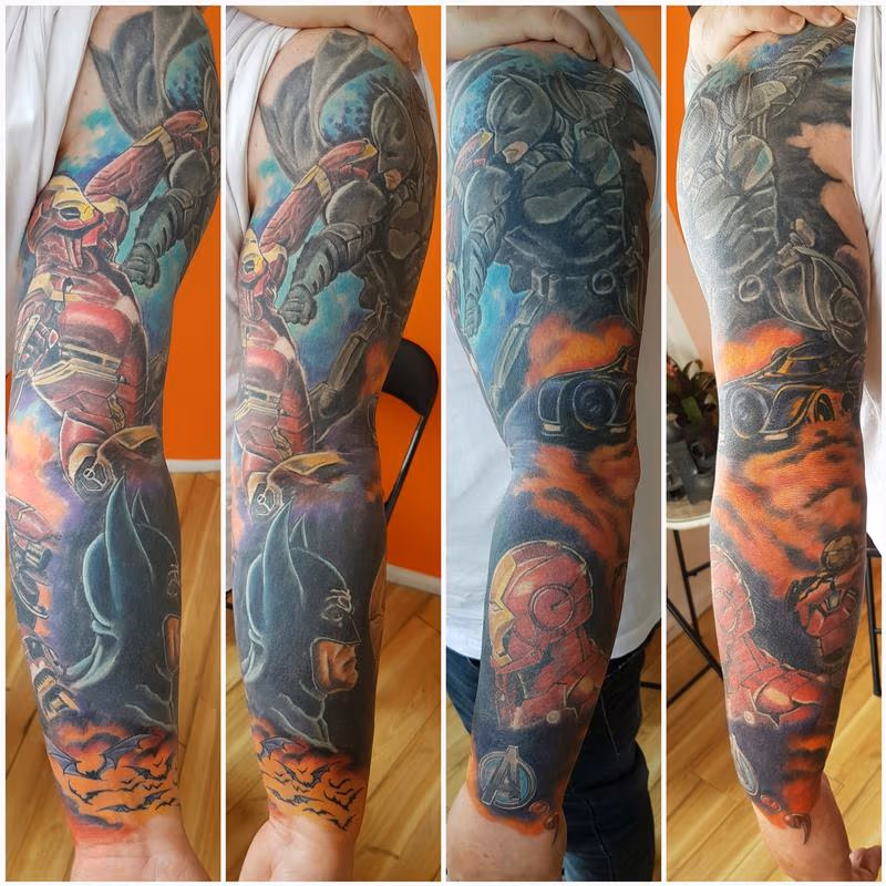 Batman v Ironman Full Color Tattoo Sleeve