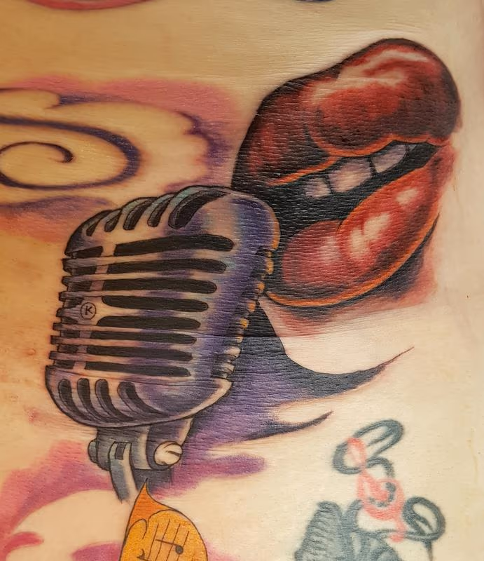 Rockabilly Lips and Microphone Color Tattoo