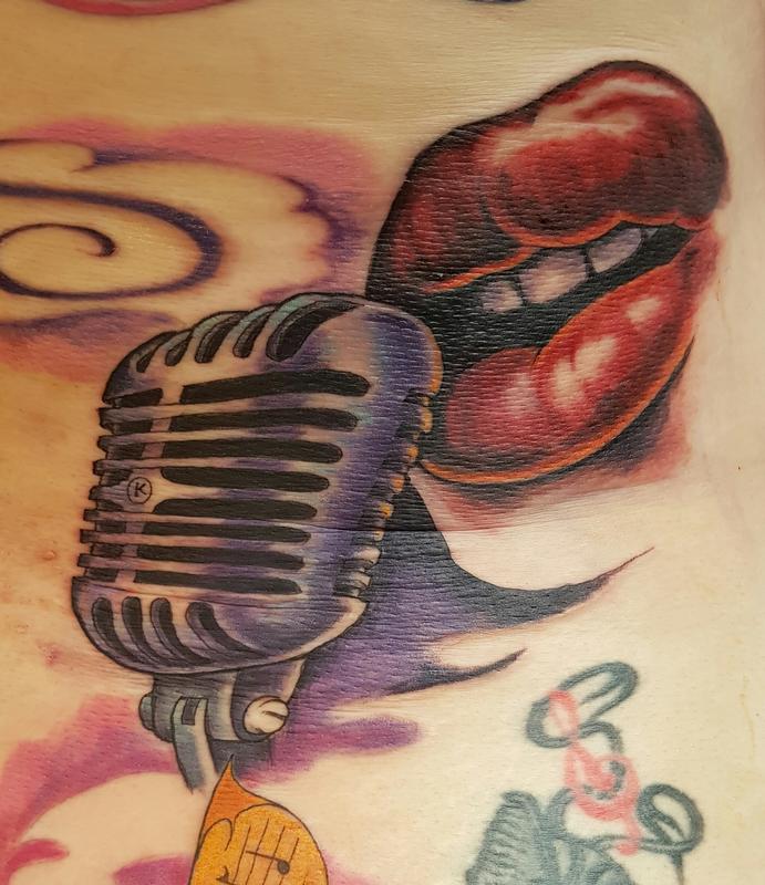 Rockabilly Lips and Microphone Color Tattoo