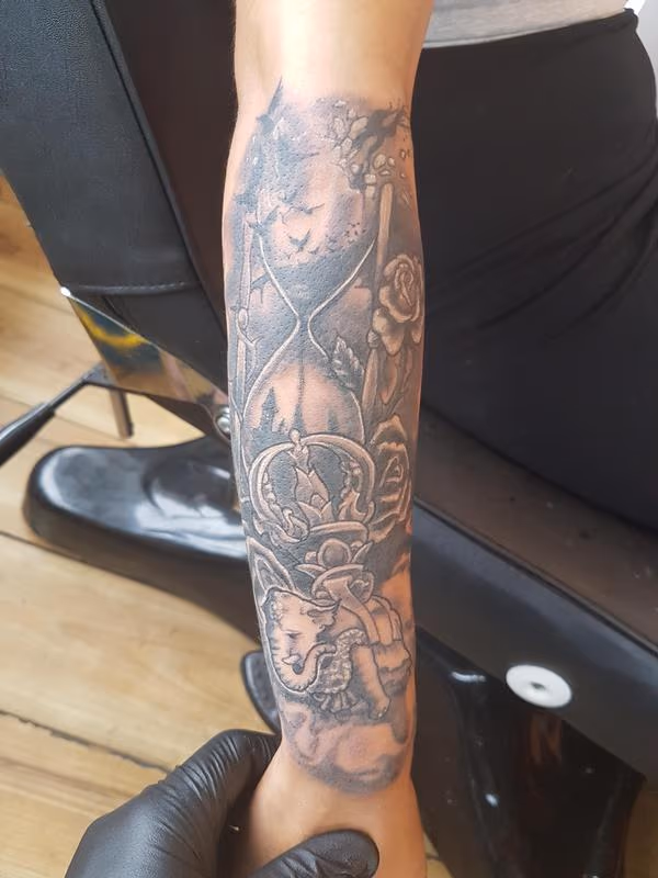 Black and Gray Feminine Tattoo