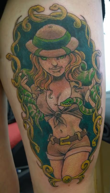 Sexy Pinup Zoologist with Snake