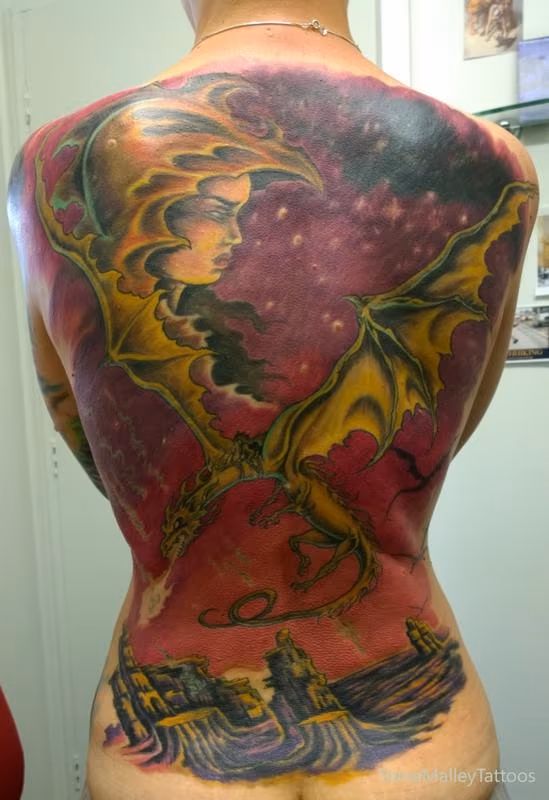 Dragonriders Full Back Tattoo