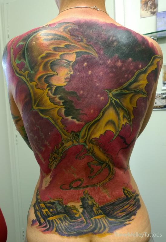 Dragonriders Full Back Tattoo