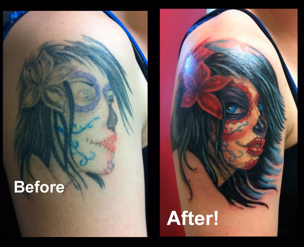 Day of the Dead Girl Feminine Cover-Up Tattoo