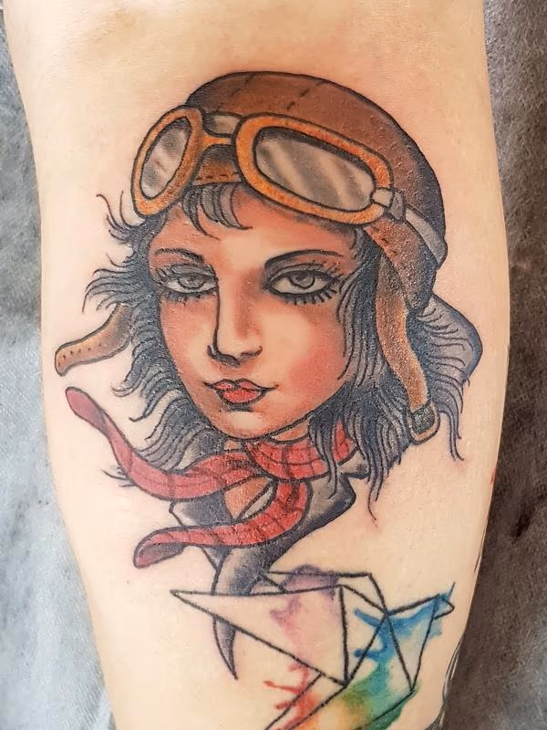 Aviatrix Traditional Old School Pinup Tattoo
