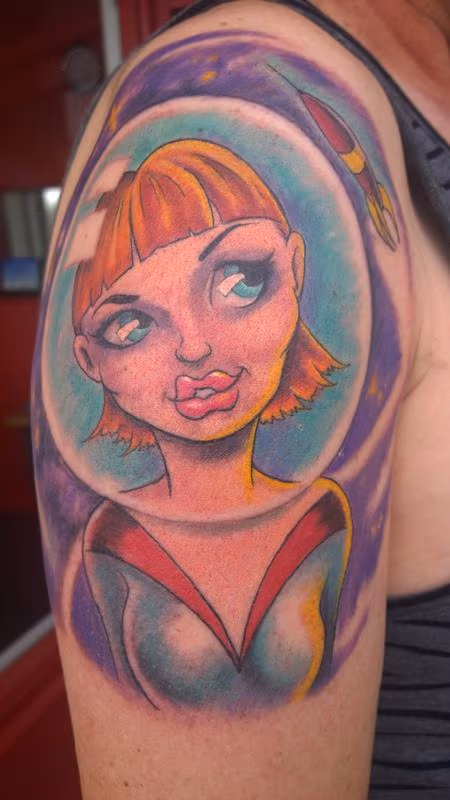Retro Space Girl Pinup Tattoo