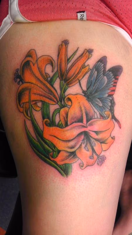Lilies and Blue Butterflies