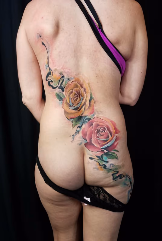 Watercolor Floral Back Tattoo
