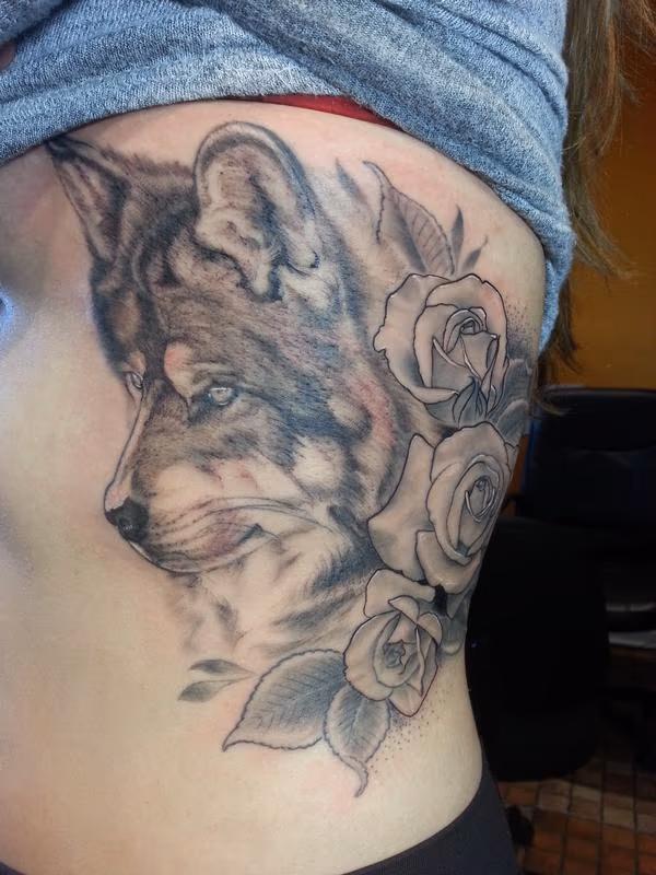 wolf and roses