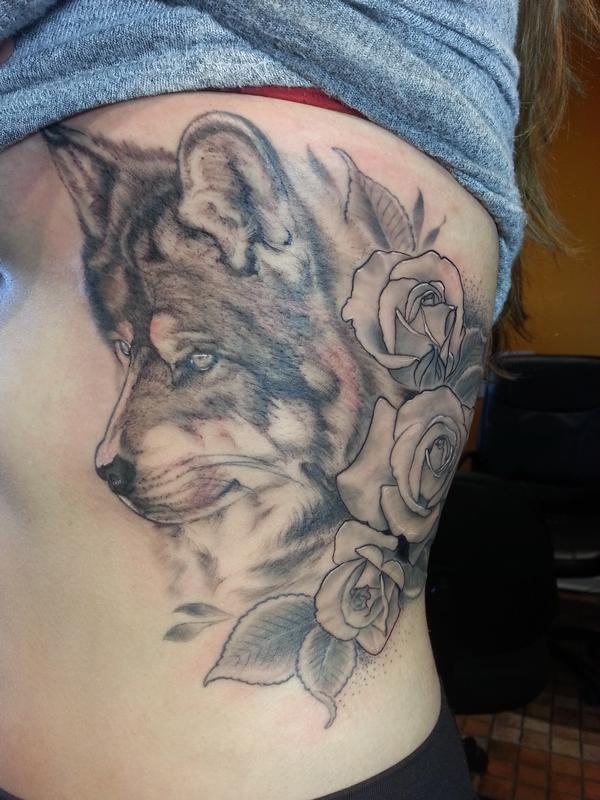 wolf and roses