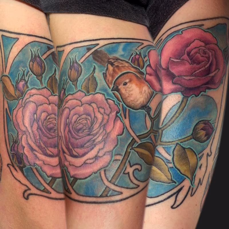 bird and roses