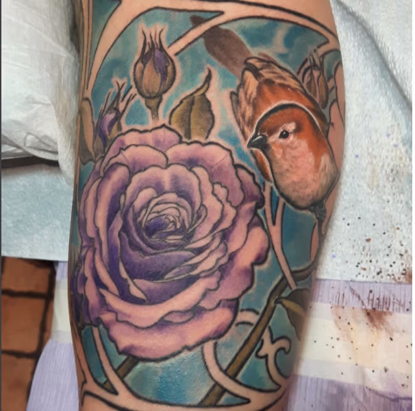bird and roses inner arm