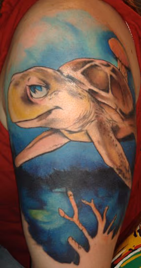 Underwater Sea Turtle arm Tattoo