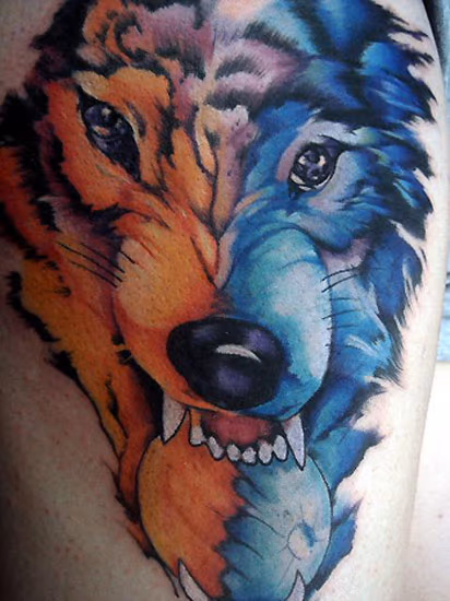 Wolf biting Moon