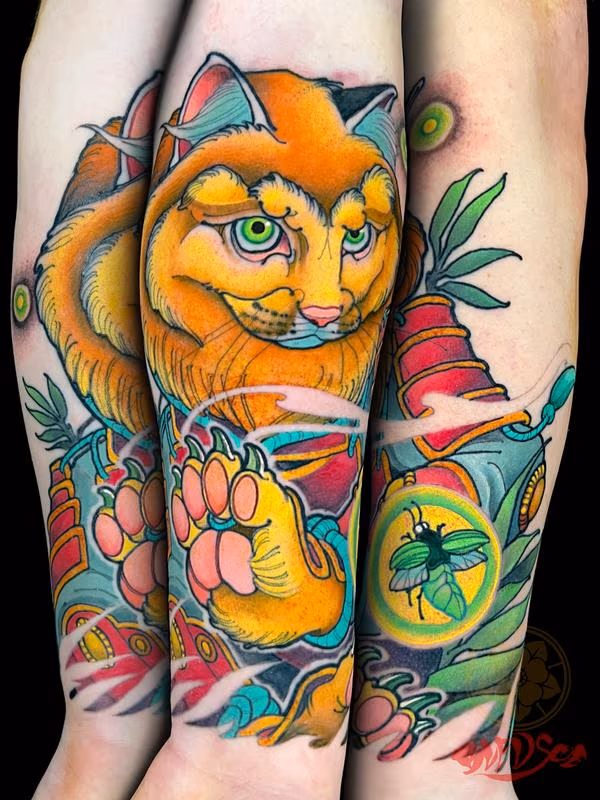 Samurai Cat portrait tattoo