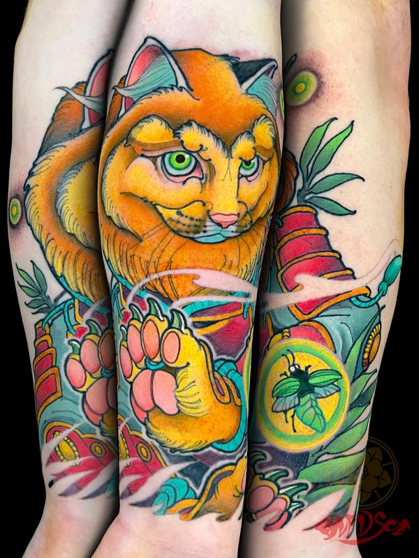 Samurai Cat portrait tattoo