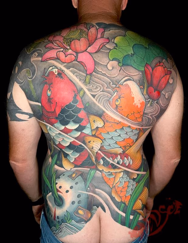Koi with lotus backpiece