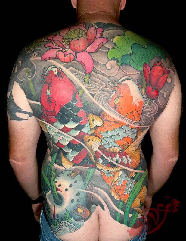 Koi with lotus backpiece