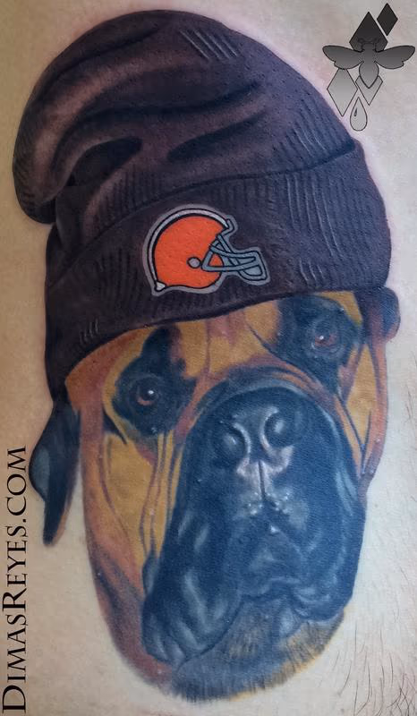 Dog Portrait Cleveland Browns Tattoo