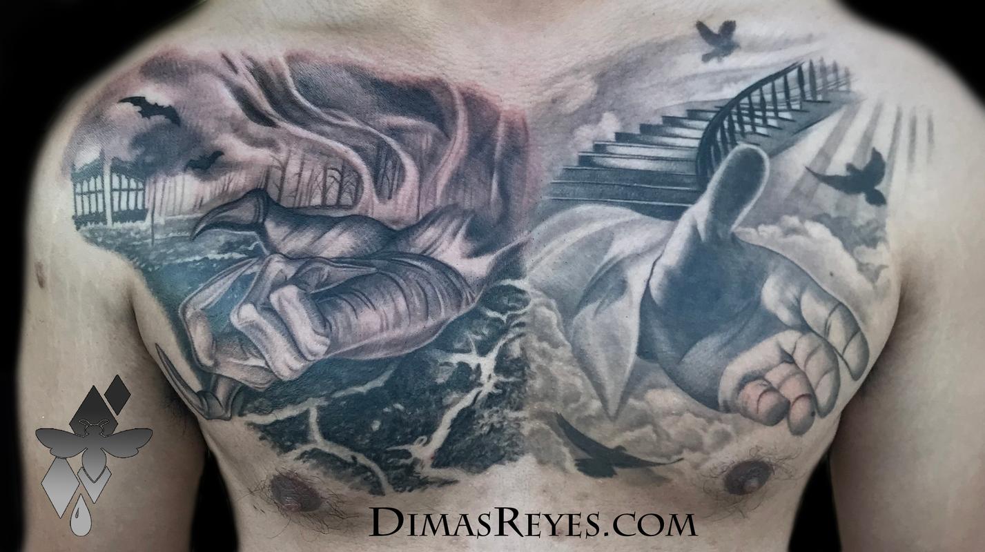 Black and Grey Heaven and Hell tattoo